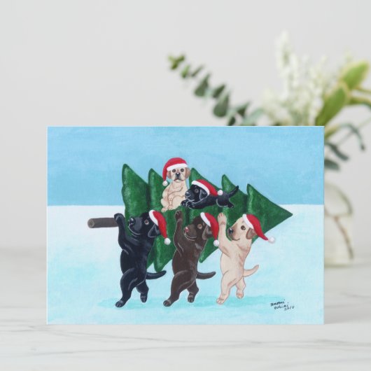 Uitnodigingen voor kerstfeestdagen in Labradors (Staand voorkant)