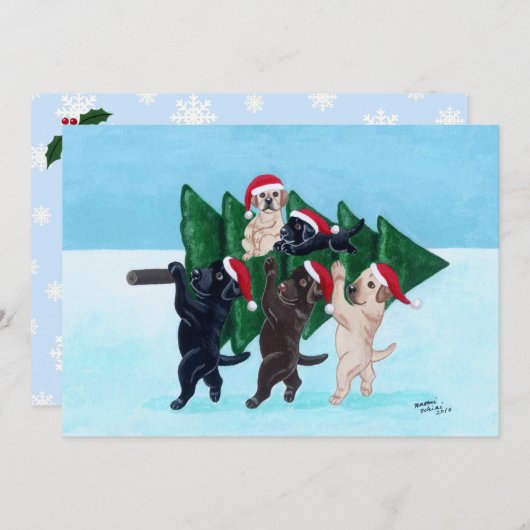 Uitnodigingen voor kerstfeestdagen in Labradors (Voorkant / Achterkant)
