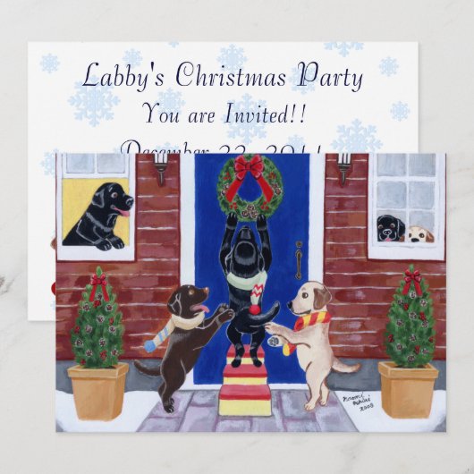 Uitnodigingen voor kerstfeestdagen in Labradors (Voorkant / Achterkant)