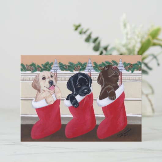 Uitnodigingen voor kerstfeestdagen in Labradors (Staand voorkant)