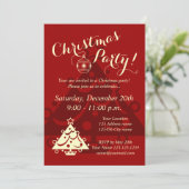 Uitnodigingen voor kerstfeestdagen | Rood en ecu (Staand voorkant)