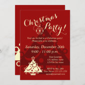 Uitnodigingen voor kerstfeestdagen | Rood en ecu (Voorkant / Achterkant)