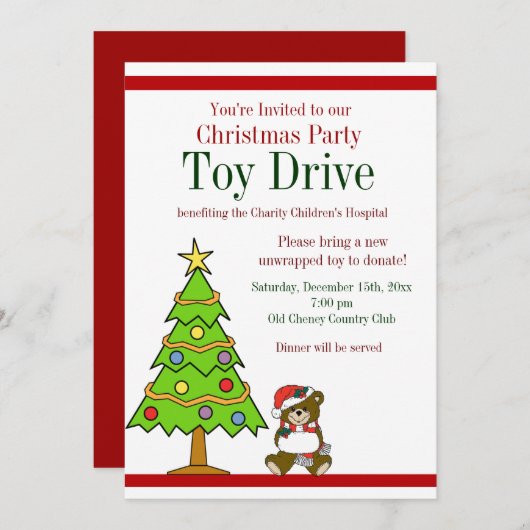 Uitnodigingen voor kerstfeestdagen Speelgoed (Voorkant / Achterkant)