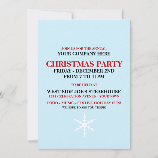 Uitnodigingen voor kerstfeestdagen van het bedrijf (Achterkant)