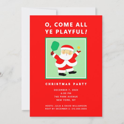 Uitnodigingen voor Kerstmis met Pickleball (Voorkant)