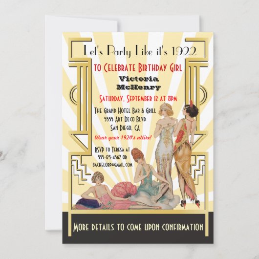 Uitnodigingen voor kunstmeisje Deco Flapper (Voorkant)