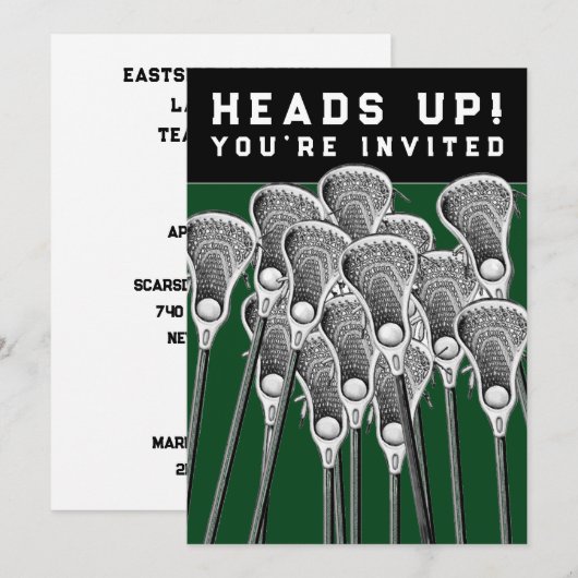 Uitnodigingen voor Lacrosse-feestje (Voorkant / Achterkant)