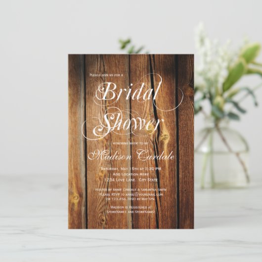 Uitnodigingen voor landelijke Barn Wood Bridal Sho (Staand voorkant)