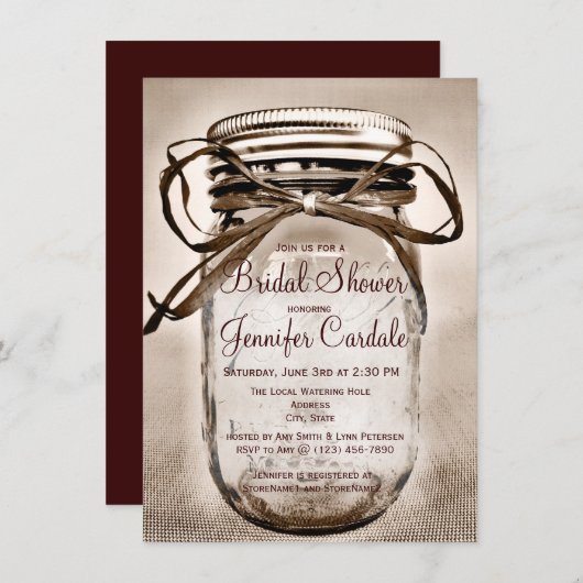 Uitnodigingen voor landelijke Mason Jar Rustic Bri (Voorkant / Achterkant)