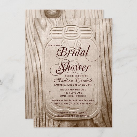 Uitnodigingen voor landelijke Mason Jar Rustic Bri (Voorkant / Achterkant)