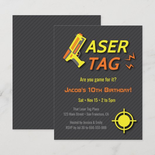 Uitnodigingen voor Laser Tag Kinderverjaardagsfees (Voorkant / Achterkant)