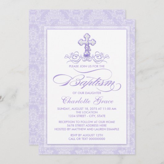 Uitnodigingen voor lavendeldoop (Voorkant / Achterkant)