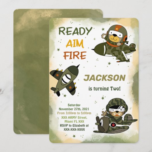 Uitnodigingen voor Legerverjaardag (Voorkant / Achterkant)