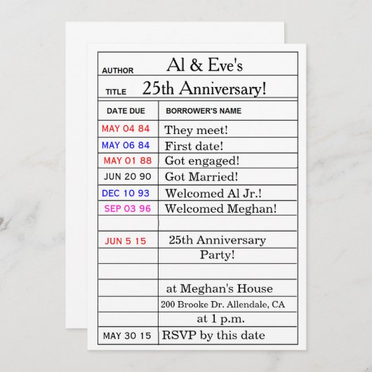 Uitnodigingen voor 'Library Card'-Jubileum (Voorkant / Achterkant)