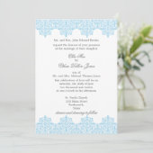 Uitnodigingen voor Light Blue Damask Weddenschap (Staand voorkant)