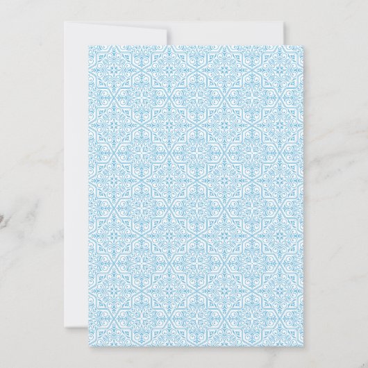 Uitnodigingen voor Light Blue Damask Weddenschap (Achterkant)