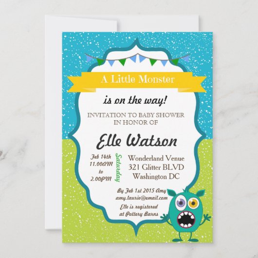 Uitnodigingen voor Little Monster Baby Shower (Voorkant)