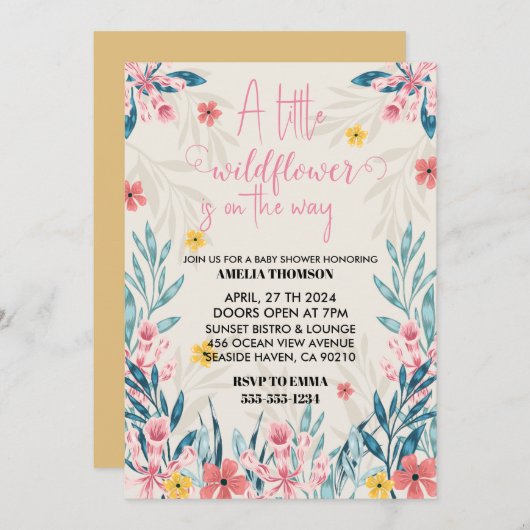 uitnodigingen voor little wildflower babyshower vo (Voorkant / Achterkant)