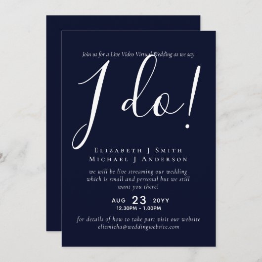 Uitnodigingen voor live videochat bruiloft of kopp (Voorkant / Achterkant)