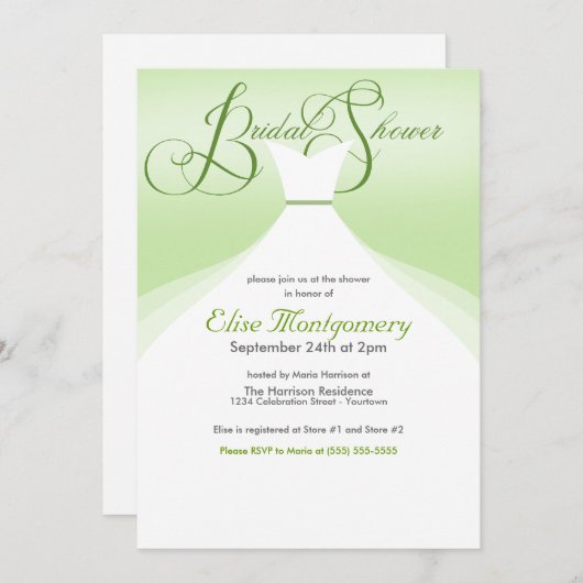 Uitnodigingen voor loffend gown Bridal Shower (Voorkant / Achterkant)