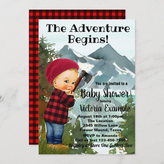 Uitnodigingen voor Lumberjack Baby Shower (Voorkant / Achterkant)