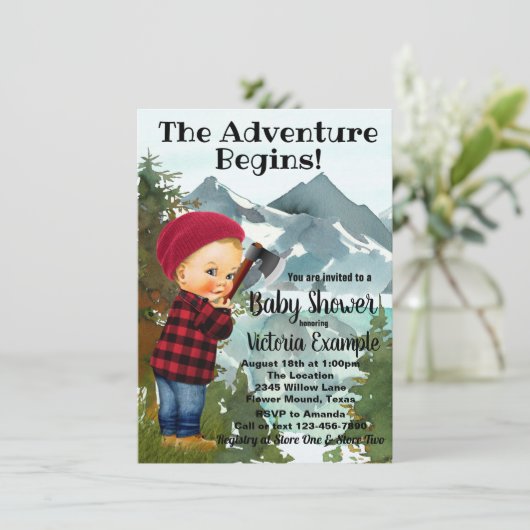 Uitnodigingen voor Lumberjack Baby Shower (Staand voorkant)