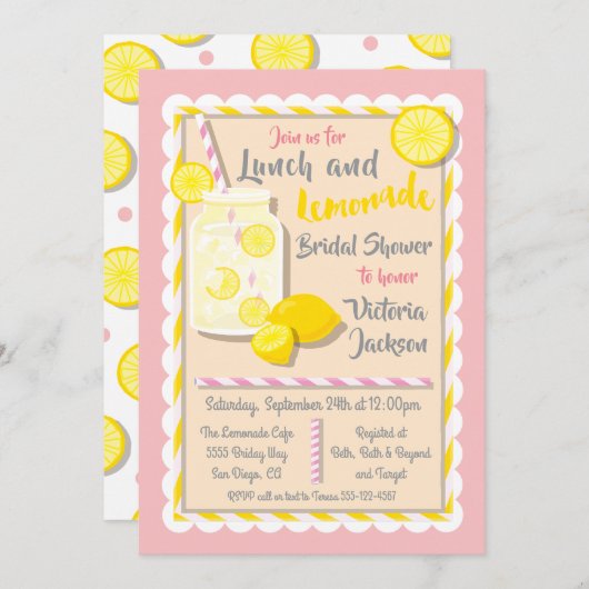 Uitnodigingen voor lunch en limonade bruidsdouche (Voorkant / Achterkant)