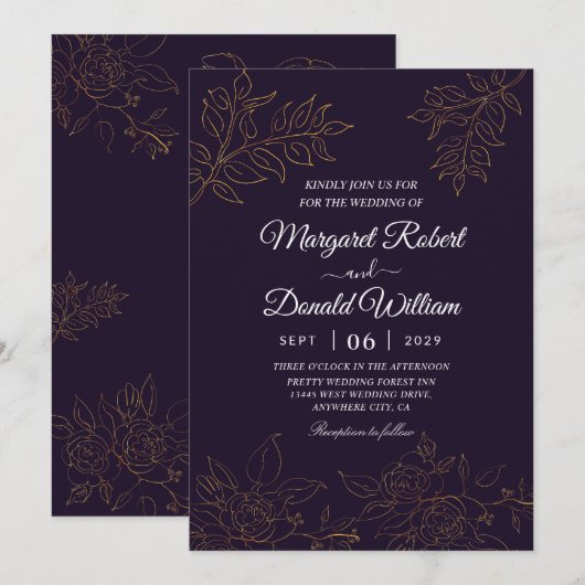 Uitnodigingen voor luxe bruiloft (Voorkant / Achterkant)