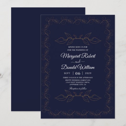 Uitnodigingen voor luxe bruiloft (Voorkant / Achterkant)