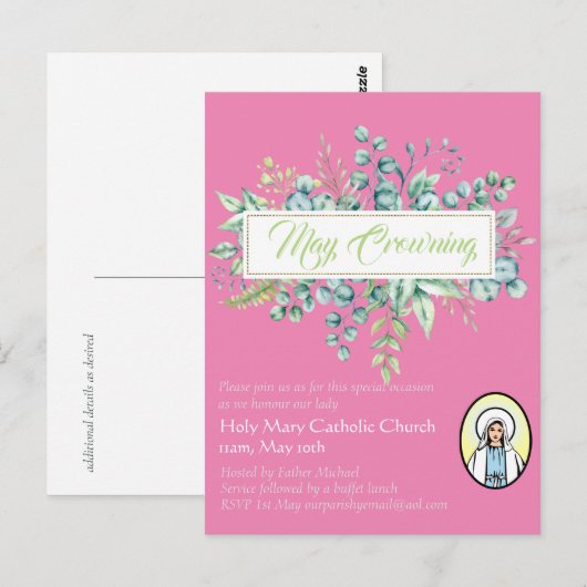 Uitnodigingen voor Mei-kroning van de Maagd Maria  (Voorkant / Achterkant)
