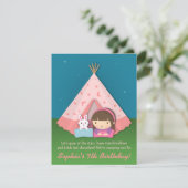 Uitnodigingen voor meisjes Camping Sleepover Birth (Staand voorkant)