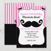 Uitnodigingen voor Meisjes Snorbaard Feest Roze Wi (Voorkant / Achterkant)