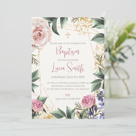 Uitnodigingen voor meisjesdoop voor doopfeest uitn (Staand voorkant)