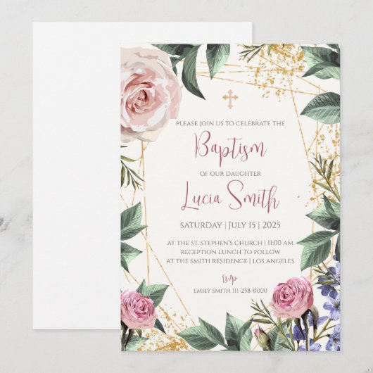 Uitnodigingen voor meisjesdoop voor doopuitnodigin (Voorkant / Achterkant)