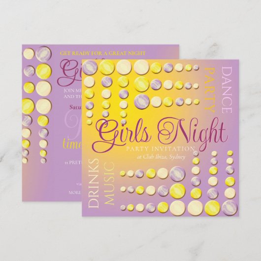 Uitnodigingen voor meisjesnacht dansfeest (Voorkant / Achterkant)
