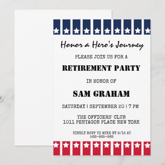 Uitnodigingen voor militaire pensionering onder Am (Voorkant / Achterkant)