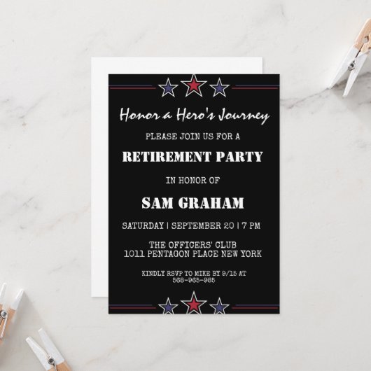 Uitnodigingen voor militaire pensionering onder Am (Voorkant / Achterkant in situ)