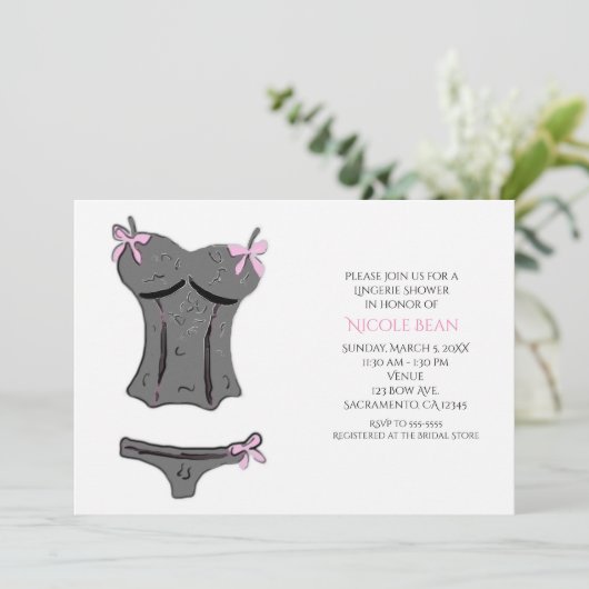 Uitnodigingen voor modern lingeriedouche Verloving (Staand voorkant)