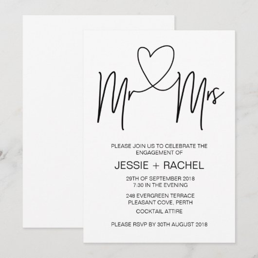 Uitnodigingen voor modern Verloving (Voorkant / Achterkant)