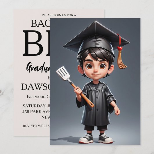 Uitnodigingen voor moderne afstuderen BBQ (Voorkant / Achterkant)