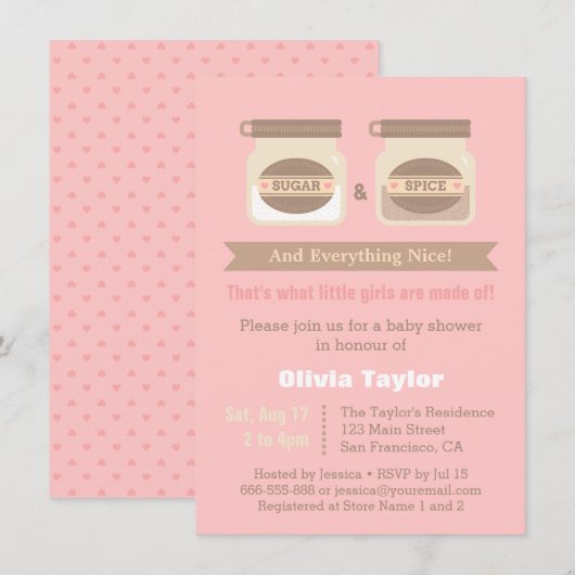Uitnodigingen voor moderne suiker- en specerijenba (Voorkant / Achterkant)