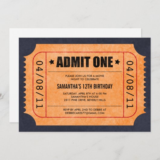 Uitnodigingen voor Movie Ticket (Voorkant / Achterkant)