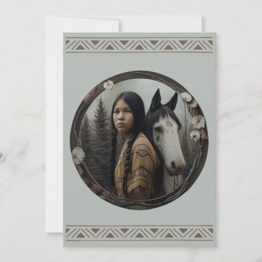 Uitnodigingen voor Native American Girl Horse (Voorkant)