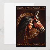 Uitnodigingen voor Native American Girl Horse (Voorkant / Achterkant)