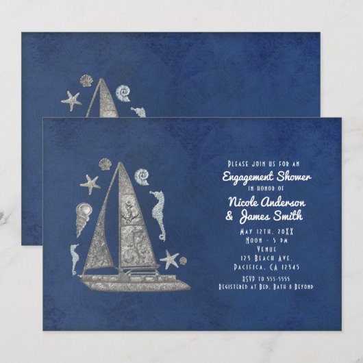 Uitnodigingen voor Nautical Silver Boat & Beach Th (Voorkant / Achterkant)