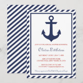 Uitnodigingen voor nautische bruidsdouche - Navy A (Voorkant / Achterkant)