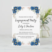 Uitnodigingen voor Navy Blue Florial Engagement Pa (Staand voorkant)