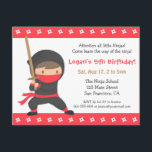 Uitnodigingen voor Ninja Kids Verjaardagsfeestje<br><div class="desc">Spionage, infiltratie en training, zijn de kinderen klaar voor de weg van de ninja? Plan een ninja verjaardagsfeestje dat uniek en leuk is, te beginnen met deze uitnodiging met ninjathema! Het bevat een schattig klein ninjajongen in een grijze en rode outfit die zich vastklampt aan een houten katana-zwaard voor zijn...</div>