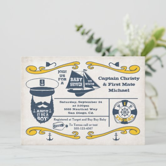 Uitnodigingen voor Old Sailor Nautical Baby Shower (Staand voorkant)