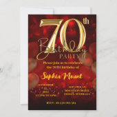 Uitnodigingen voor oma's 70e verjaardag Red Gold (Voorkant)